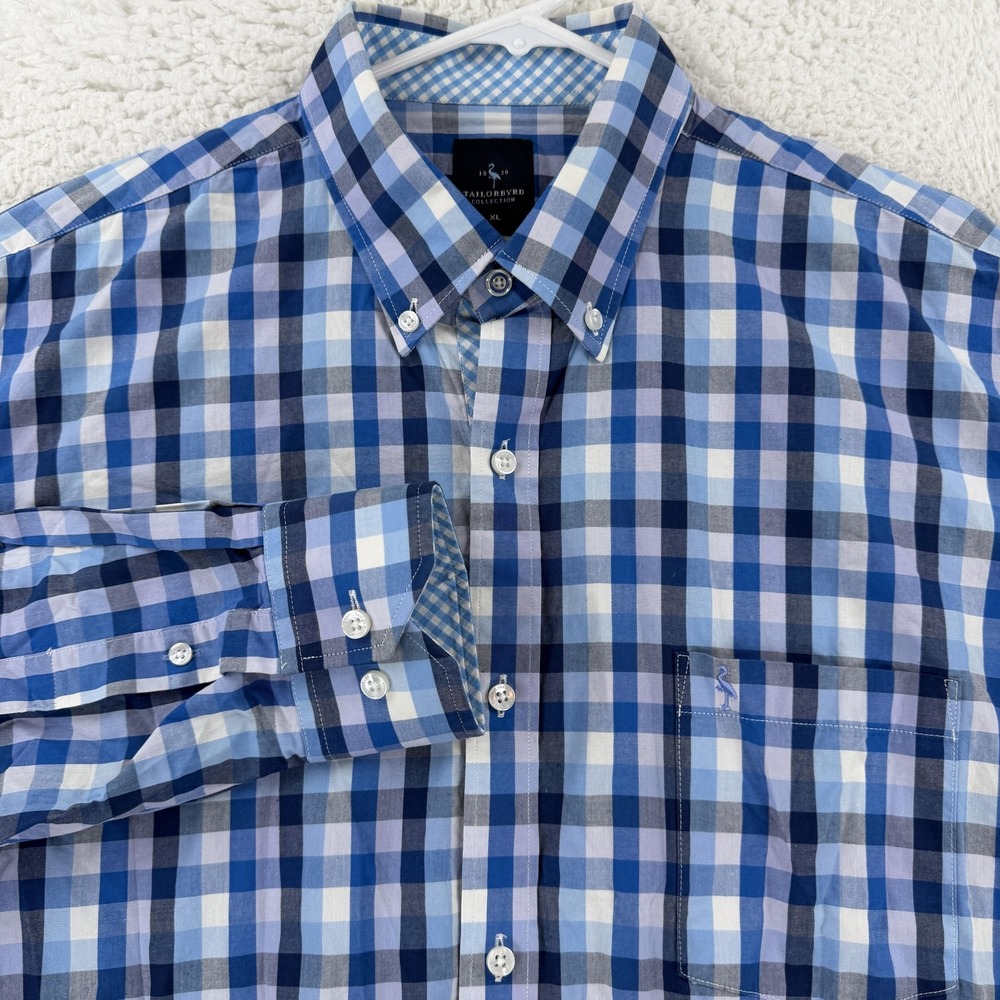 TAILORBYRD Shirt Mens XL Blue Check Long Sleeve Button Down Casual Cotton